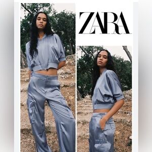 Light blue Satin effect cropped bomber